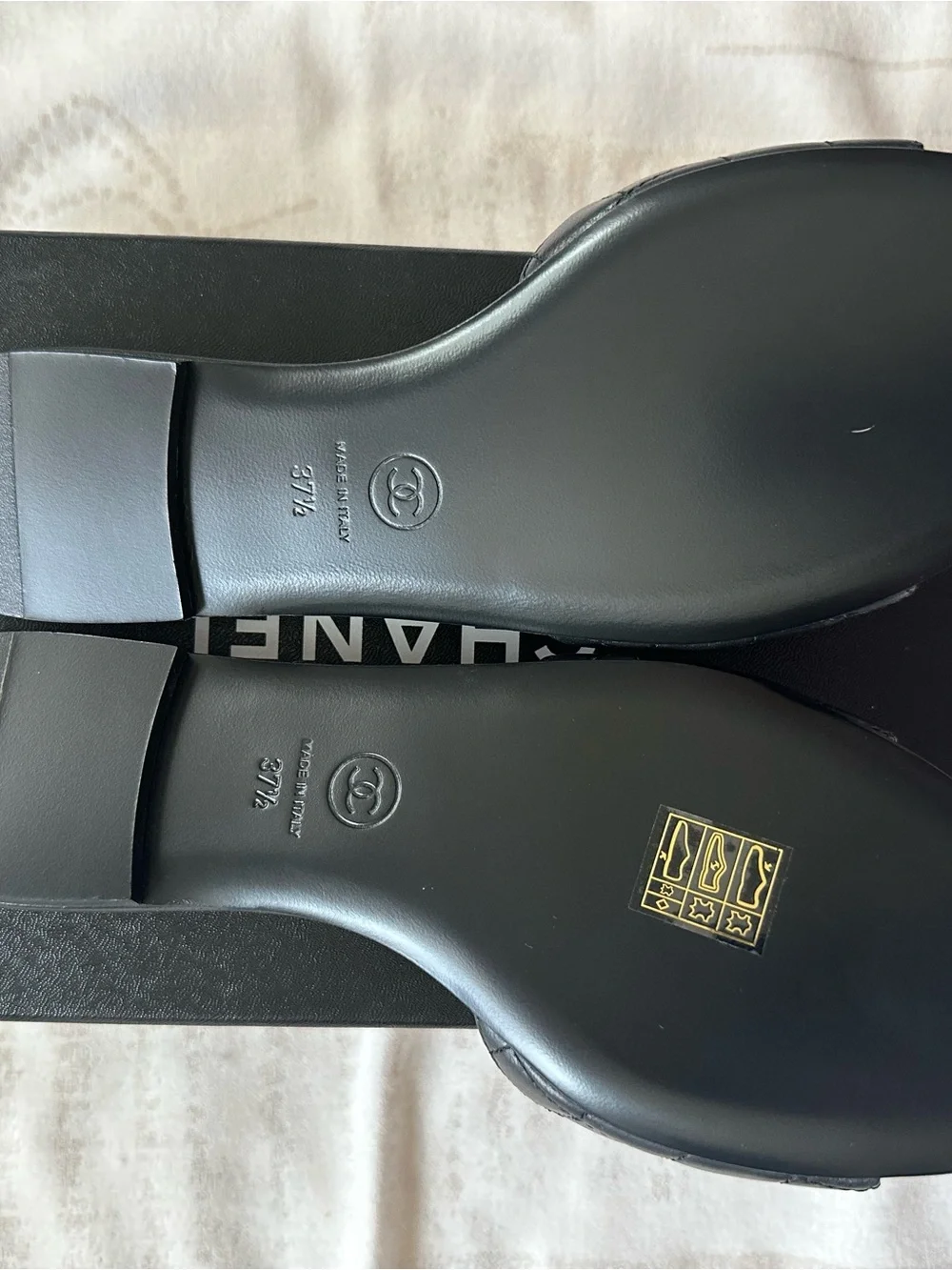 Chanel REV Black Turnlock Quilted Gold CC Logo Mules Slide Sandal Flop Flat 37.5